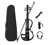 Electric Violin, 4/4 Full Size Solid Wood Violin Silent Electric Violin Kit for Adult Professional Performance Beginners with Chin Rest, Violin Case, Audio Cable, Bow, Earphone (Color : Black)