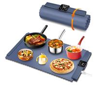 Electric Warming Tray, Silicone Heating Food Warming Mat with 5 Temperature Settings, Full Surface Heating, Auto Shut-Off Timer, Roll Up Food Warmer for Gatherings, Parties (Dark Blue)