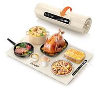 Electric Warming Tray with Adjustable Temperature, Laudlife Foldable Food Warmer for Parties Features 3 Modes & Fast Heating, Hot Plate for Buffet, Family Gatherings, Sabbath, Holidays,L 61*40cm Beige