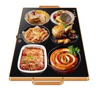 Electric Warming Tray（XXL 32”x18”），Food Warmer with Thermostat and Full Surface Heating，Food Warming Mat with 2 Temperature Modes for Parties Buffet，Gold Handles Warming Mat for Food,All Year Use