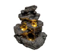 Cascading Outdoor Water Feature Electric Garden Fountain Cement Grey 3 Warm White LEDs Light Plug-In Pump 7m Cable Statue Straight Waterfall Home Patio Decor Rustic Rapids FREE Cleaning Brush