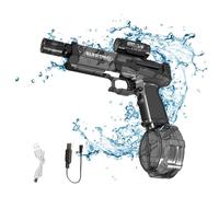 Electric Water Gun, 500CC Long Range Motorized Water Gun with Multifunctional Lighting Effects, Light Automatic Watergun for Kids Adults, Pool Beach Water Toy (Black)