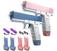 Electric Water Pistol 2 Pcs (Blue & Pink), High-Powered Water Guns for Kids with 2 Detachable Magazines, Long Range Pressurised Squirt Gun for Summer Pool Beach, Cat Play, Birthday Gift for Boys Girls