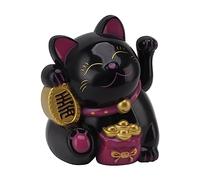 Electric Waving Arm Lucky Cat Fortune Decor for Office, Home, Wealth & Blessing Feng Shui Cat Statue (Black)