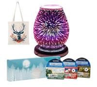 Electric Wax Burner and Wax Melts Gift Bundle with 3D Firework LED Colour Change Lamp, 3 Wax Tarts with Indigo Leopard Gifts Reusable Gift Bag