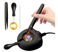 Electric Wax Seal Warmer, Black Wax Seal Kit with Spoon and Tweezers Great Tool for DIY Wax Seals, Wax Seal Stamp and Melting Wax Seal Sticks Sealing Wax Beads (Black)