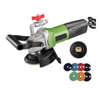 Electric Wet Stone Polisher Grinder, 800W Water Injection Polishing Machine with Auxiliary Handle, Rubber Disc and 7 Grinding Discs for Marble and Granite