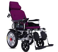 Electric Wheelchair,Heavy Duty, with Headrest Folding Powerchair with Seat Belt Electric Power Or Manual Manipulation Adjustable Backrest and Pedal 12A Lithium Battery,Purple,Portable (