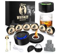 Electric Whiskey Smoker Kit - 6 Wood Chips, 6 Whiskey Stones, Ice Ball Molds, Rechargeable Whisky Smoker Kit with LED Light, Old Fashioned Drink Smoke-r, Cocktail Smoke-r Birthday Gifts for Men, Dad