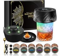 Electric Whiskey Smoker Kit Built-in Lighter, Stocking Stuffers Christmas White Elephant Gifts for Adults Men, Rechargeable Cocktail Old Fashioned Bourbon Smoker Kit with 6 Wood Chips No Butane Needed