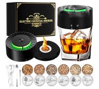 Electric Whiskey Smoker Kit, Rechargeable Cocktail Smoker with 6 Wood Chips, Built-in Lighter, No Butane Needed, 3 Color Ambient Lights. Perfect Birthday or for Men