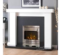 Electric White Surround Black Silver Steel Pebble Coal Fire Wall LED Fireplace Lights Suite Big Large Downlights 54"