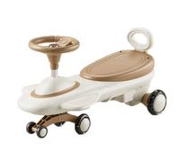 Electric Wiggle Car with Pedal Ride on Toy for Ages 3 and Up 2 in 1 Swing Car with Flashing PU Wheels Music Light(Khaki)