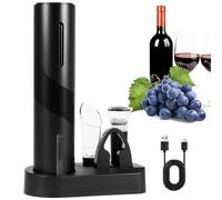 Electric Wine Bottle Opener, Electric Corkscrew Wine Opener, USB Rechargeable Wine Corkscrew Bottle Opener with Foil Cutter, LED Indicator, Aerator Pourer, Vacuum Stopper, Storage Base for Wine Lovers