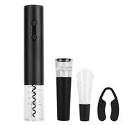 Electric Wine Bottle Opener Set, Automatic Corkscrew with Foil Cutter Wine Pourer Vacuum Stopper, Stainless Steel Powered Bottle Opener for Home Bar Parties (Black)
