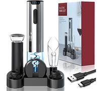 Electric Wine Opener with Charging Base, 7 in 1 Cordless Automatic Corkscrew Kit, Rechargeable Bottle Opener Gift Set with Foil Cutter, Aerator & Pourer, Vacuum Pump and 2 Stoppers