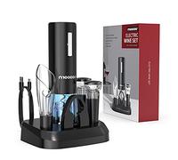 Electric Wine Opener with Charging Base, Moocoo Cordless Electric Wine Bottle Opener with 2-in-1 Aerator &Pourer, Foil Cutter, 2 Vacuum Preservation Stoppers, Display Charging Station for Easy Storage