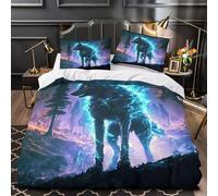 Electric wolf 3D Printed 3 PCS Comforter Cover Fantasy digital art Duvet Cover Set 3D Print Microfiber Zipper Closure Dust Mite Proof for Kids Teens Men Women Double（200x200cm）