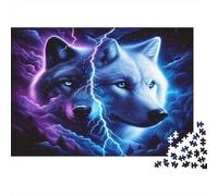 Electric Wolf Duo 1000 Pieces Jigsaw Puzzles Magic Wolf Cardboard for Friends Calming Activity 70x50cm/1000pcs