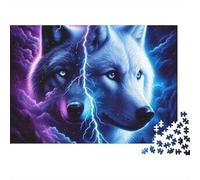 Electric Wolf Duo Premium 1000 Piece Jigsaw Puzzle for AdultsSplit Black And White Wolf with Lightning Thick Sturdy Vibrant Challenging Hard Stress Relief 52x38cm/1000pcs