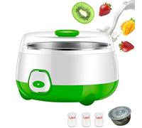 Electric Yogurt Maker with Transparent Lid - Constant Temperature Fermentation & Double-Sealed, Stainless Steel Pot & 3 Glass Jars for Yogurt, Cheese & Natto,Green