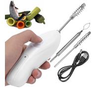 Electric Zucchini & Seafood Corer - Rechargeable Stainless Steel Vegetable Digging Machine with 2 Cutter Heads, Scraping Scale & Descaling Tool