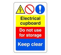 Electrical Cupboard Do Not Use For Storage keep Clear - safety sign - High tack self-adhesive sticker (150mm x 100mm) Viewing Distance within 3m.