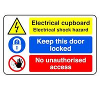 Electrical Cupboard Electrical Shock Hazard - safety sign - High tack self-adhesive sticker (400mm x 300mm) Viewing Distance within 14m.