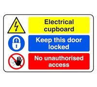 Electrical Cupboard keep This Door Locked No Unauthorised Access - safety sign - 1.2mm Rigid plastic for indoor/outdoor usage (400mm x 300mm) Viewing Distance within 14m.