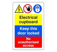 Electrical Cupboard keep This Door Locked No Unauthorised Access - safety sign - High tack self-adhesive sticker (300mm x 200mm) Viewing Distance within 7m.