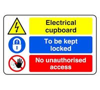 Electrical Cupboard To Be Kept Locked No Unauthorised Access - safety sign - 1.2mm Rigid plastic for indoor/outdoor usage (300mm x 200mm) Viewing Distance within 7m.