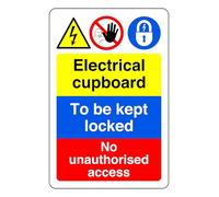 Electrical Cupboard To Be Kept Locked No Unauthorised Access - safety sign - 1.2mm Rigid plastic for indoor/outdoor usage (400mm x 300mm) Viewing Distance within 14m.