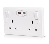 Electrical Double Wall Socket with USB C Charging Port, Double Plug 20W Fast Charging Standard UK Plug Socket, 13A 2 Gang, White