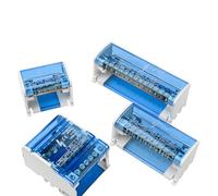 Electrical Junction Box, 125A DIN Rail Terminal Block with 12 Inputs for Safe Power Distribution, Nickel-Plated Brass and PC Housing, Blue