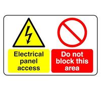 Electrical panel Access Do not block this area - safety sign - High tack self-adhesive sticker (300mm x 200mm) Viewing Distance within 7m.