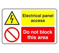 Electrical panel Access Do not block this area - safety sign - High tack self-adhesive sticker (400mm x 300mm) Viewing Distance within 14m.