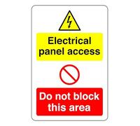 Electrical panel Access Do not block this area - safety sign - High tack self-adhesive sticker (600mm x 400mm) Viewing Distance within 20m.