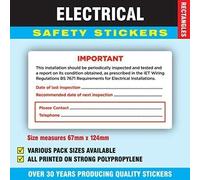 Electrical Safety Stickers, Important Inspection Signs, 67x124mm, 100 Pack | Self Adhesive, Clear Warning Message, Equipment Checks, Maintenance Records, Workplace Compliance, High Visibility