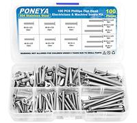 Electrical Socket Screws, 100 PCS 12 Sizes M3.5 M4.2 Flat Head 304 Stainless Steel Machine Screws, Extra Long 50mm 40mm Electrical Plug Socket Screws for Wall Plate, Light Switch Plug Socket