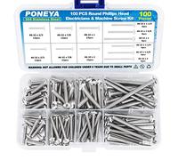Electrical Socket Screws, 100 PCS 12 Sizes M3.5 M4.2 Pan Head 304 Stainless Steel Machine Screws, Extra Long 50mm 40mm Electrical Plug Socket Screws for Wall Plate, Light Switch Plug Socket