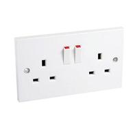 Electrical Socket Two Way DIY Socket Plug Wall Double Pole ideal for Home Indoor Offices Garages White