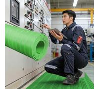Electrical Switchboard Matting Gaskets, High Voltage Non-Conductive Large Ground Safety Mat Pad for Commercial/Substation/Power Supply Station(Green,LxT-5mx10mm/16.4ftx0.39in)