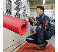 Electrical Switchboard Matting Gaskets, High Voltage Non-Conductive Large Ground Safety Mat Pad for Commercial/Substation/Power Supply Station(Red,LxT-9mx10mm/29.5ftx0.39in)