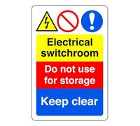 Electrical Switchroom Do Not Use For Storage keep Clear - safety sign - High tack self-adhesive sticker (150mm x 100mm) Viewing Distance within 3m.