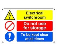 Electrical Switchroom Do Not Use For Storage To Be Kept Clear At All Times - safety sign- 3mm Aluminum Dibond for indoor/outdoor usage (300mm x 200mm) 7m Viewing Distance.