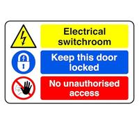Electrical Switchroom keep This Door Locked No Unauthorised Access - safety sign - 3mm Aluminum Dibond for indoor/outdoor usage (200mm x 150mm) 5m Viewing Distance.