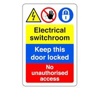 Electrical Switchroom keep This Door Locked No Unauthorised Access - safety sign - High tack self-adhesive sticker (150mm x 100mm) Viewing Distance within 3m.