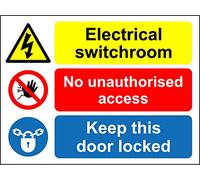 Electrical switchroom, no unauthorised access Keep this door locked safety sign - 3mm Aluminium sign 400mm x 300mm