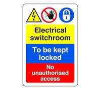 Electrical Switchroom To Be Kept Locked No Unauthorised Access - safety sign - 1.2mm Rigid plastic for indoor/outdoor usage (600mm x 400mm) Viewing Distance within 20m.