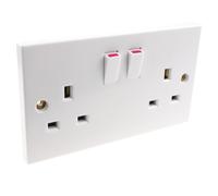 Electrical UK Domestic Mains Socket Double 2 Gang Outlet Single Pole 13A White
